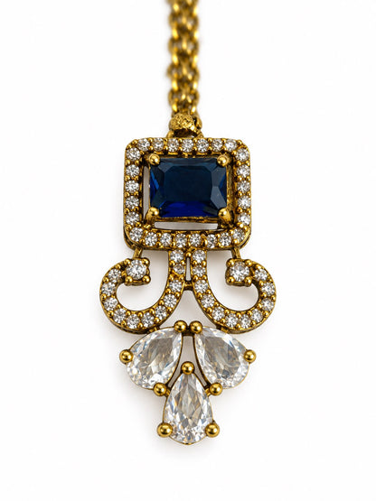 Antique Gold Plated Blue Maang Tikka for Women