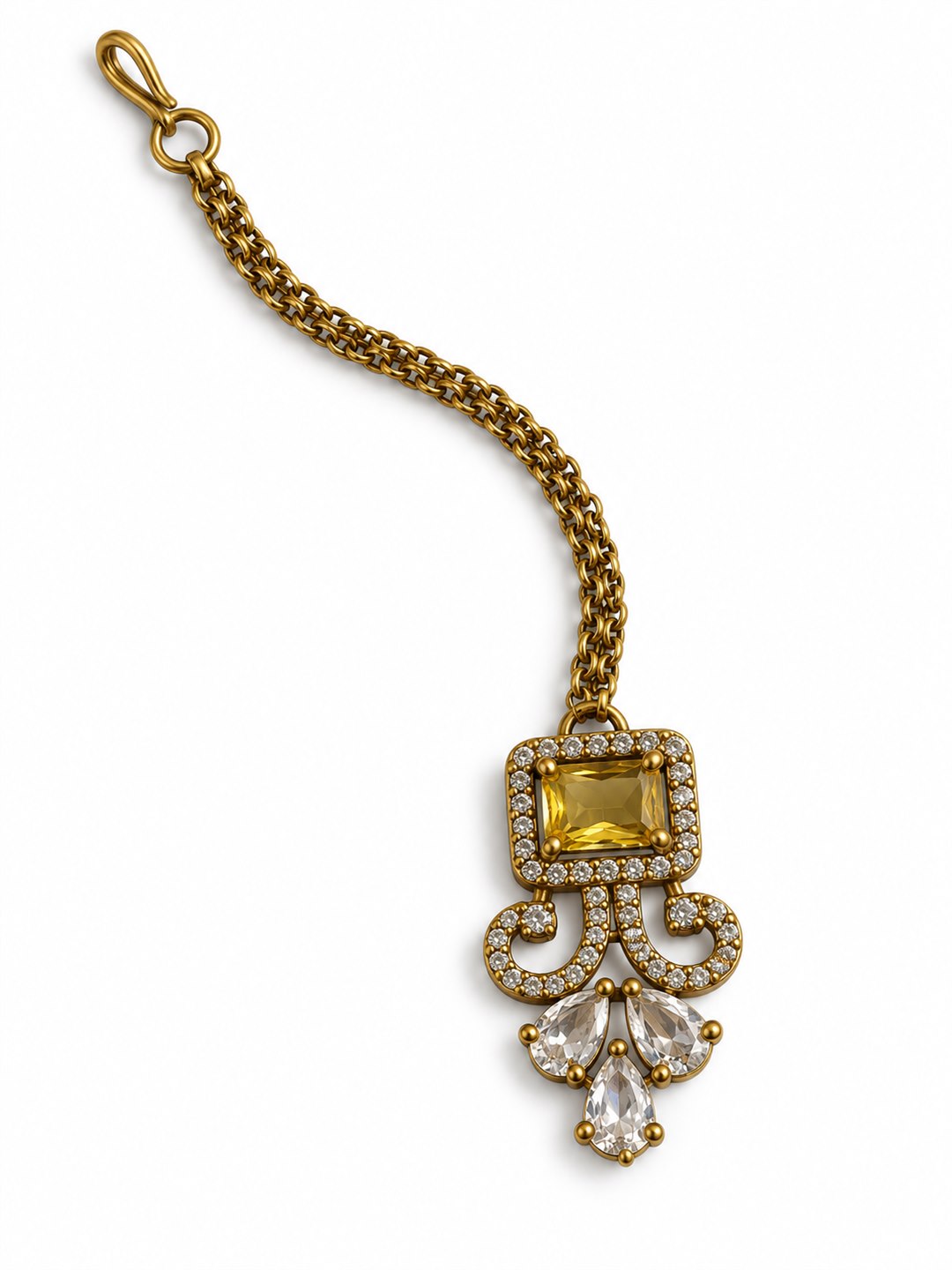 Antique Gold Plated Yellow Maang Tikka for Women