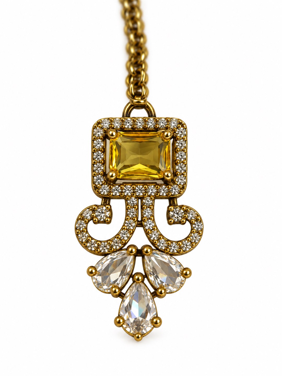 Antique Gold Plated Yellow Maang Tikka for Women