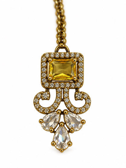 Antique Gold Plated Yellow Maang Tikka for Women