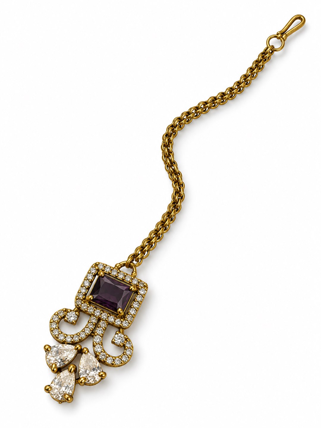 Antique Gold Plated Purple Maang Tikka for Women