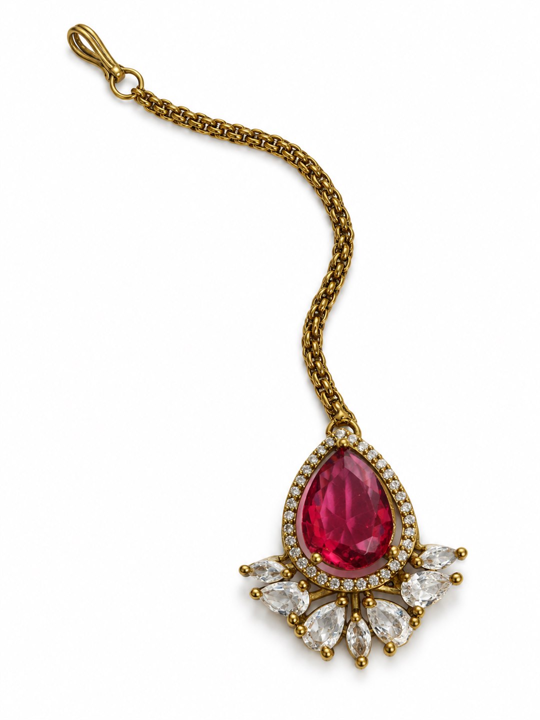 Antique Gold Plated Red Maang Tikka for Women