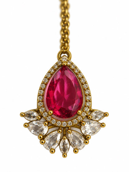 Antique Gold Plated Red Maang Tikka for Women
