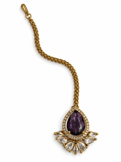 Antique Gold Plated Purple Maang Tikka for Women