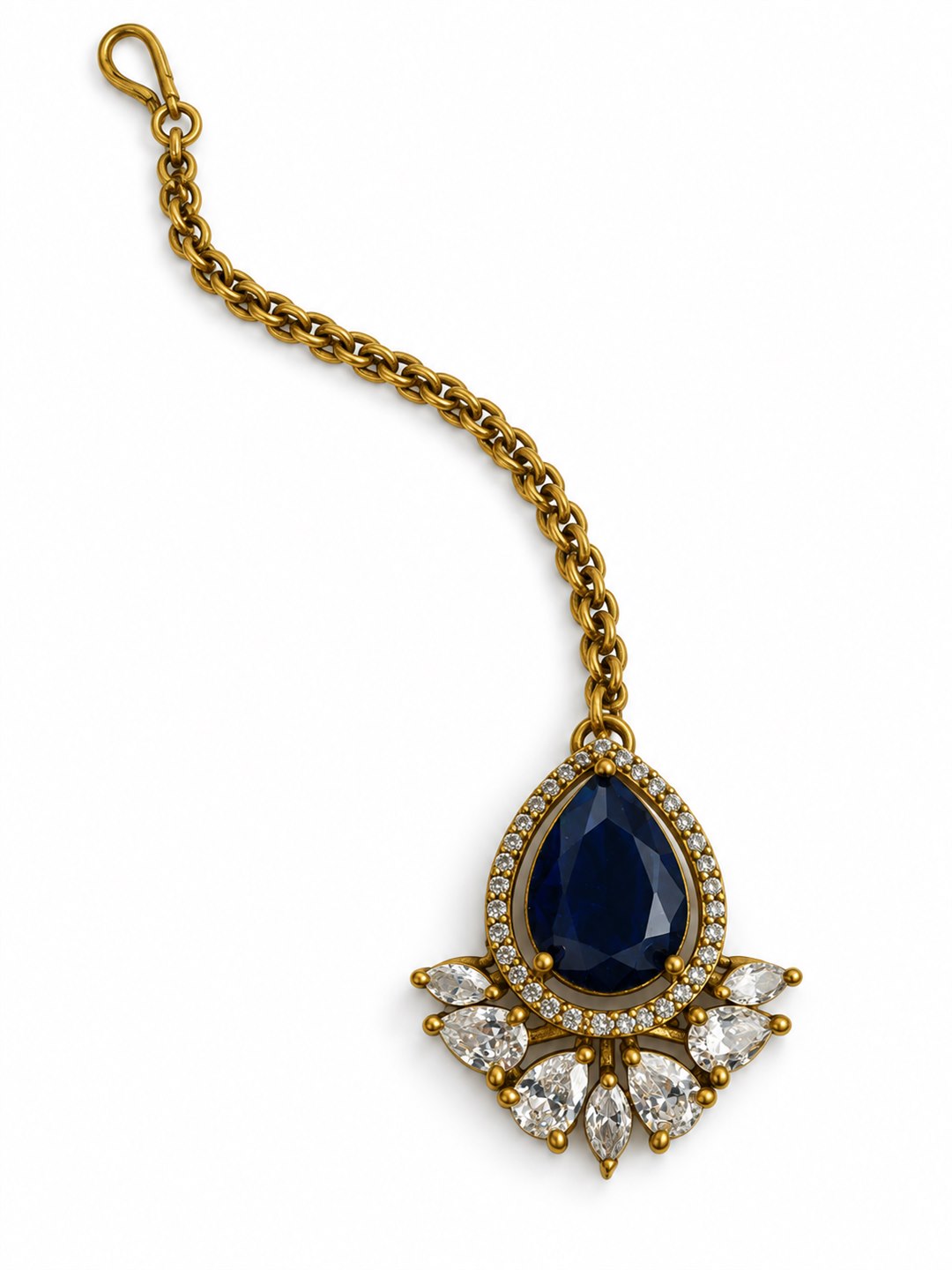 Antique Gold Plated Blue Maang Tikka for Women