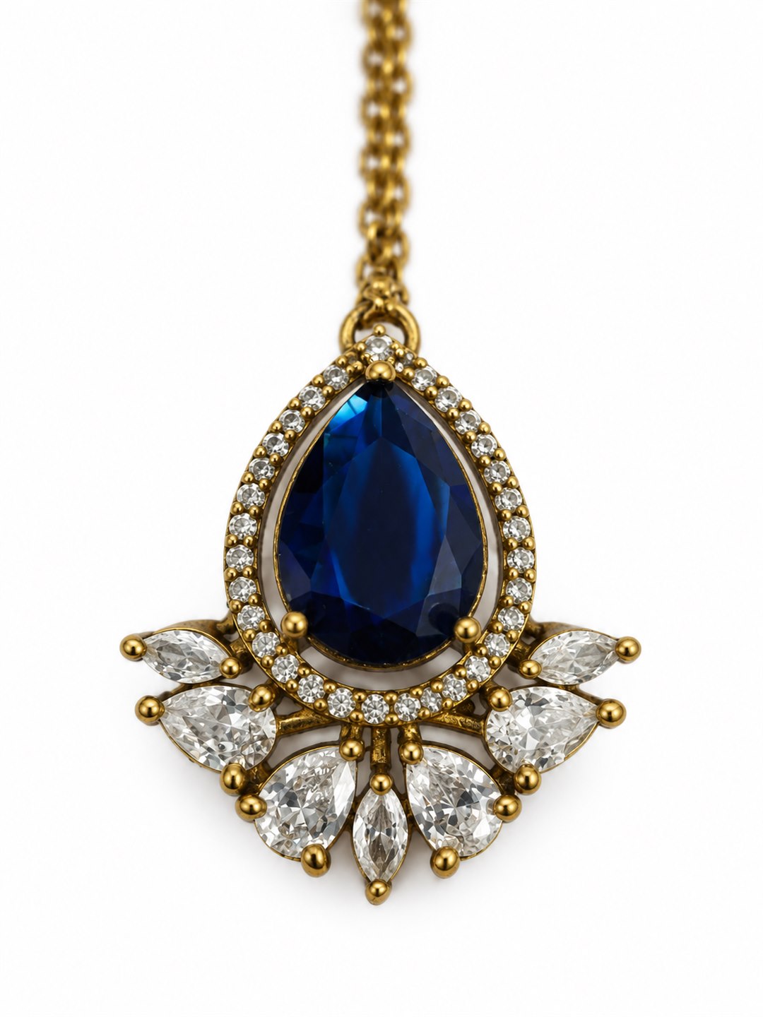 Antique Gold Plated Blue Maang Tikka for Women