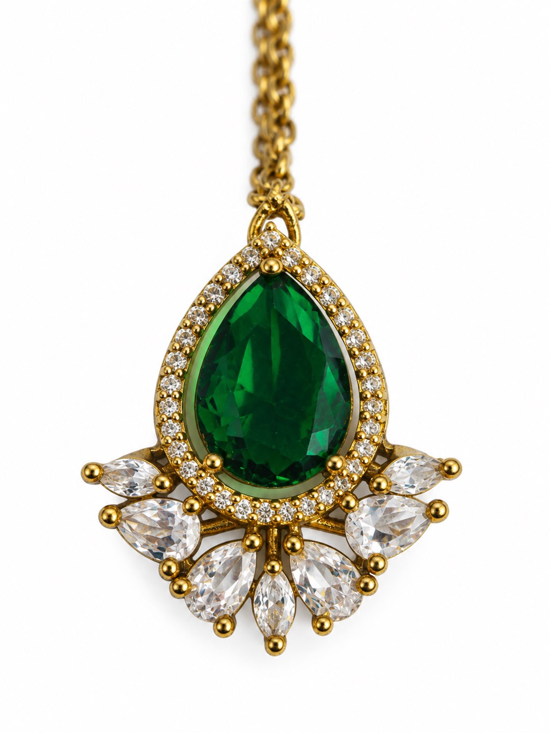 Antique Gold Plated Green Maang Tikka for Women