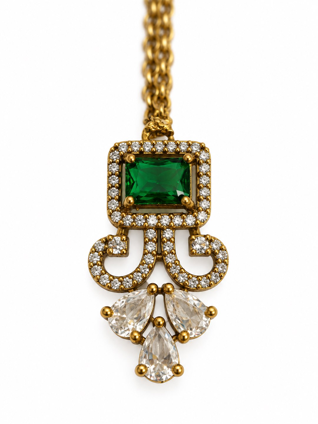 Antique Gold Plated Green Maang Tikka for Women