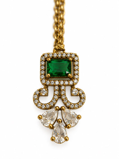 Antique Gold Plated Green Maang Tikka for Women