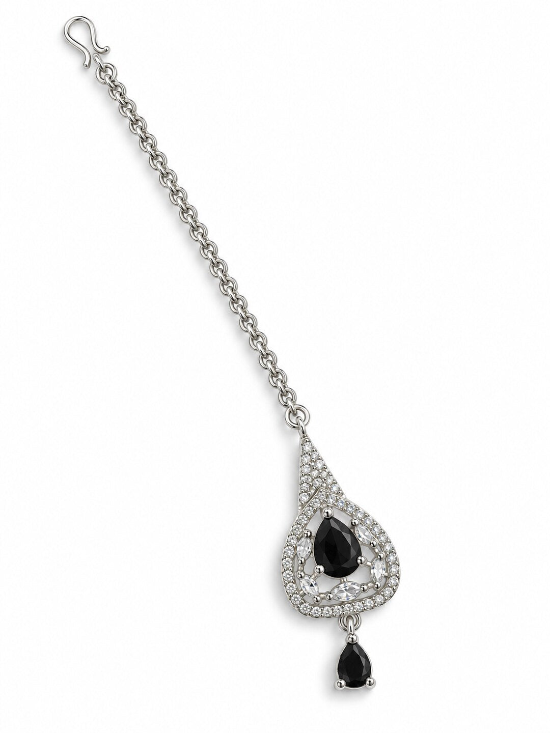 Silver Plated Black AD Maang Tikka for Women