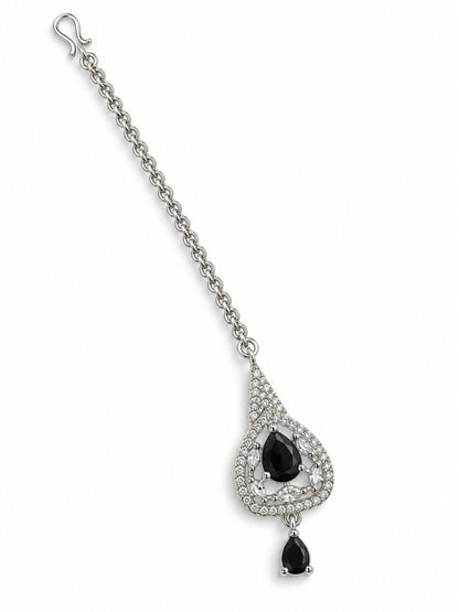 Silver Plated Black AD Maang Tikka for Women