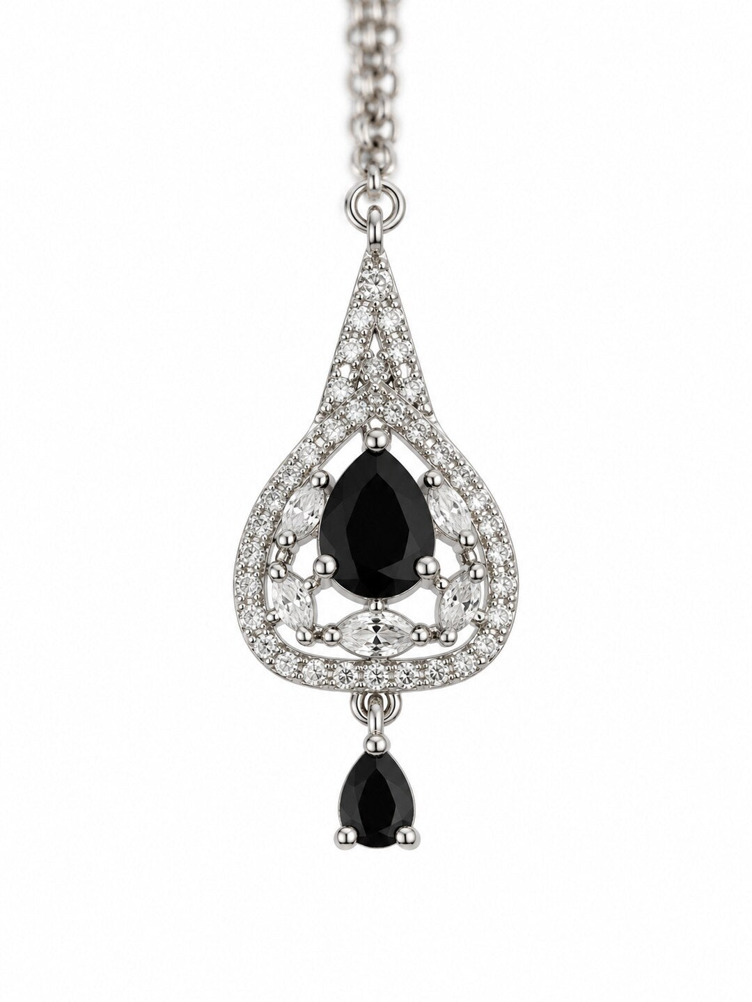 Silver Plated Black AD Maang Tikka for Women