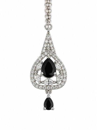 Silver Plated Black AD Maang Tikka for Women