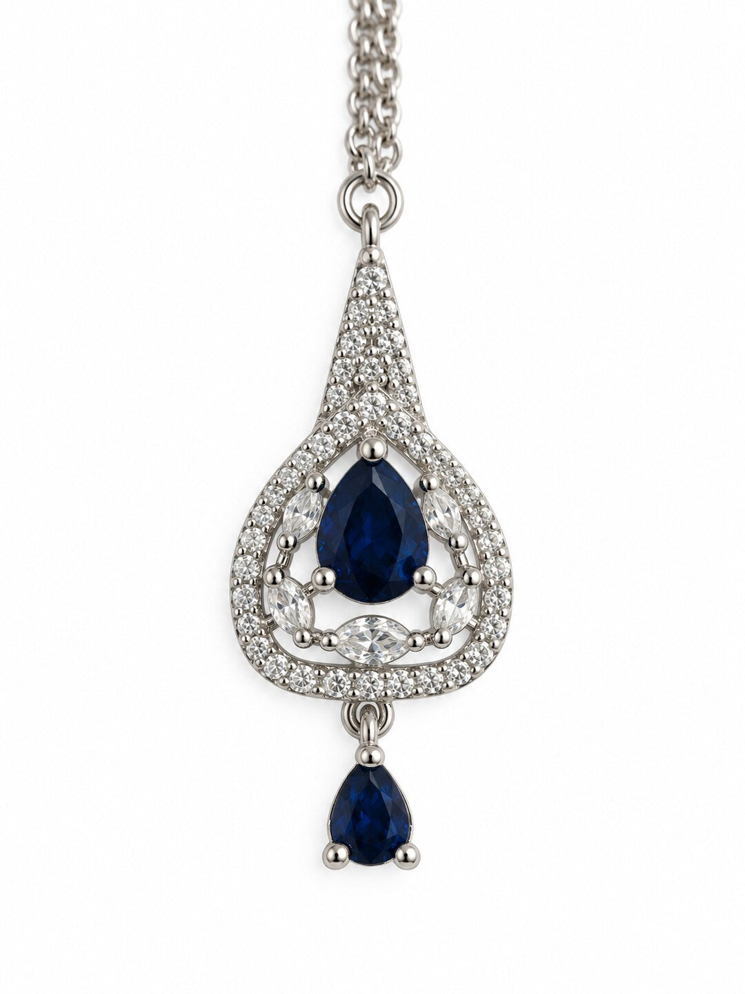 Silver Plated Blue AD Maang Tikka for Women