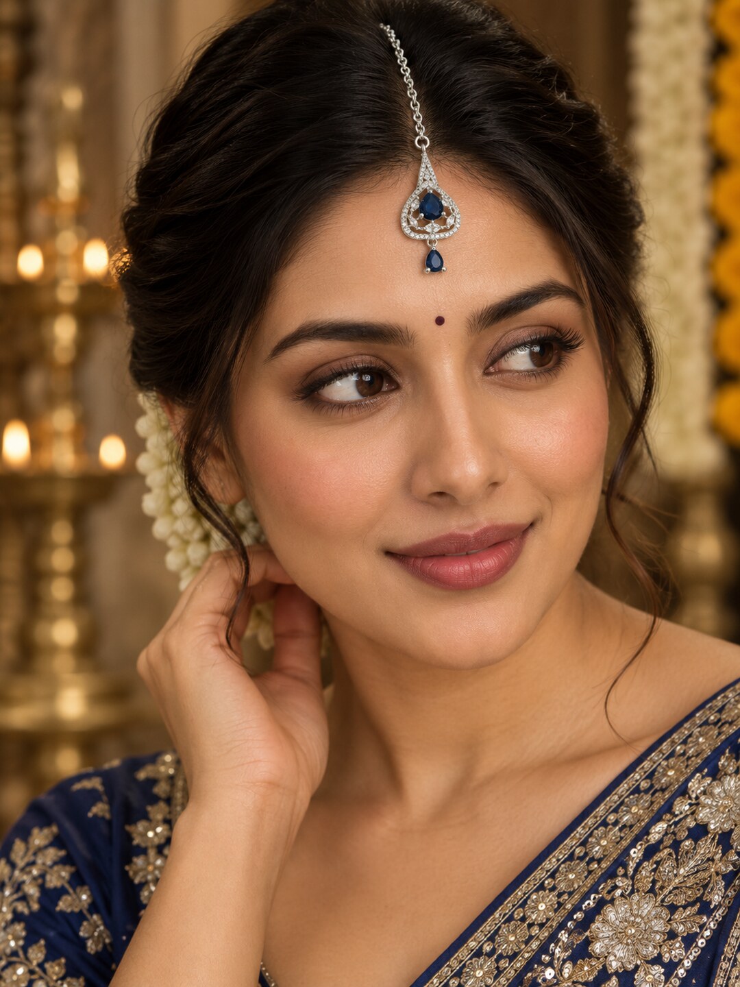 Silver Plated Blue AD Maang Tikka for Women