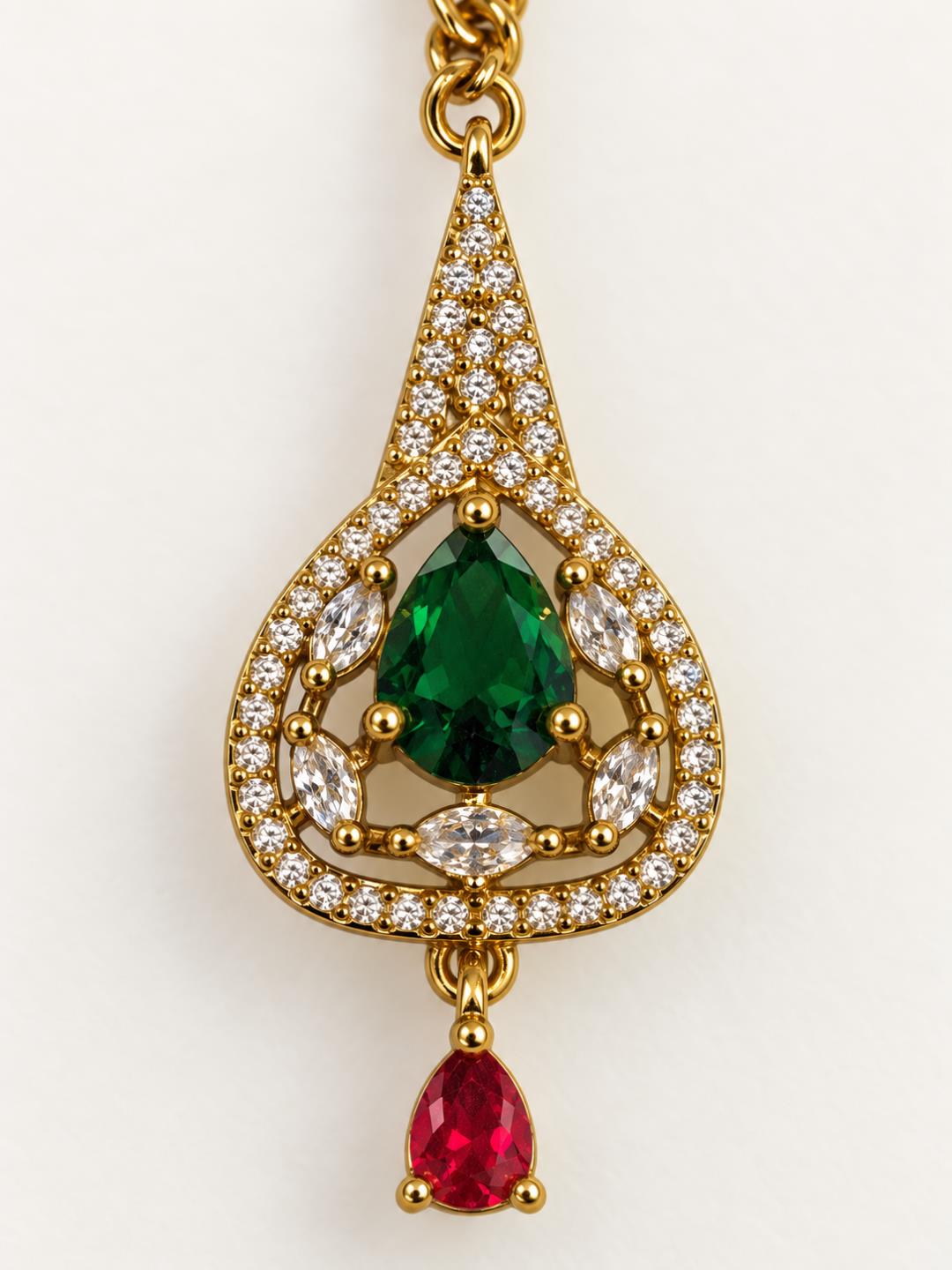 South Indian Gold Plated Green AD Maang Tikka for Women