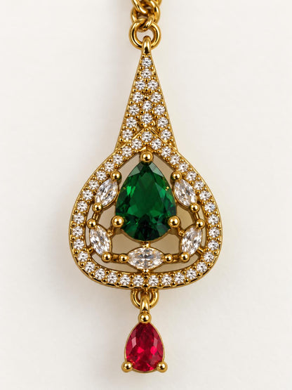 South Indian Gold Plated Green AD Maang Tikka for Women