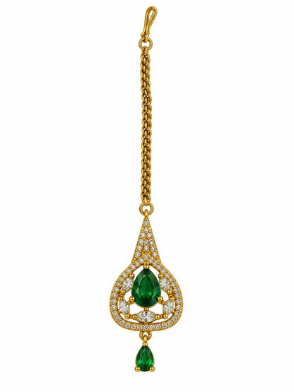 South Indian Gold Plated Green AD Maang Tikka for Women