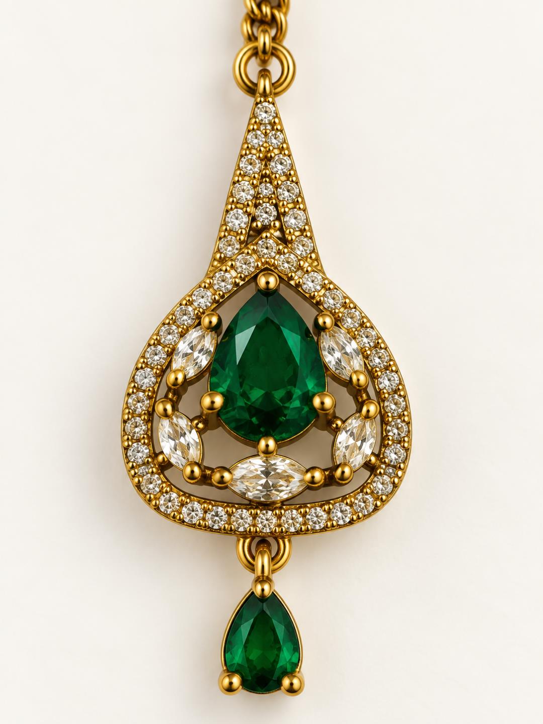 South Indian Gold Plated Green AD Maang Tikka for Women