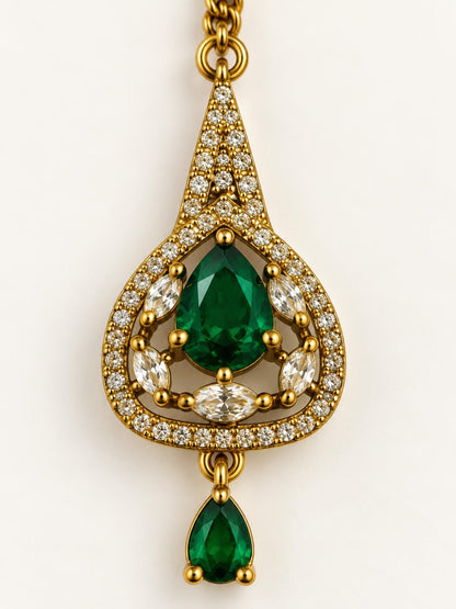 South Indian Gold Plated Green AD Maang Tikka for Women