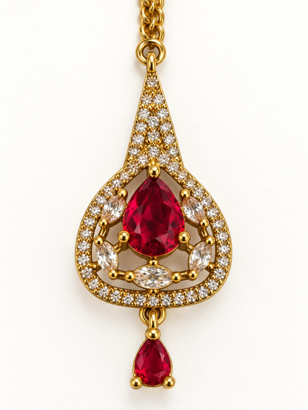 South Indian Gold Plated Red AD Maang Tikka for Women
