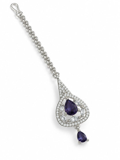 Silver Plated Purple AD Maang Tikka for Women