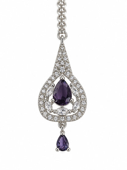 Silver Plated Purple AD Maang Tikka for Women