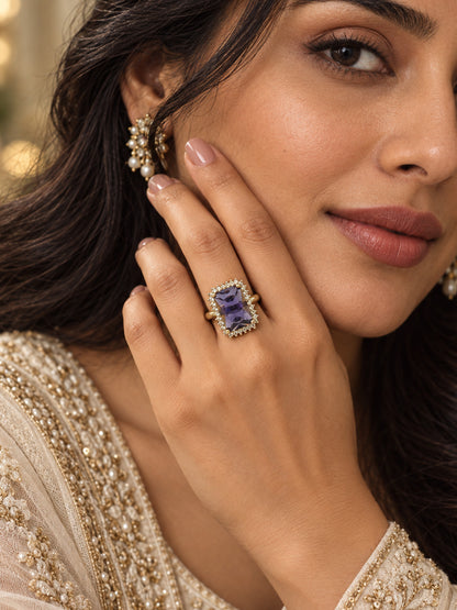 Silver Plated Purple AD Finger Ring for Women