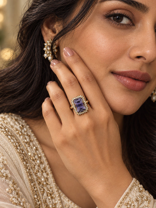 Silver Plated Purple AD Finger Ring for Women