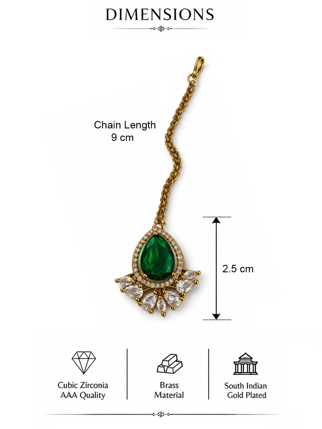 Antique Gold Plated Green Maang Tikka for Women