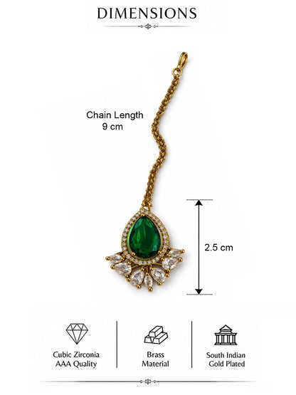 Antique Gold Plated Green Maang Tikka for Women