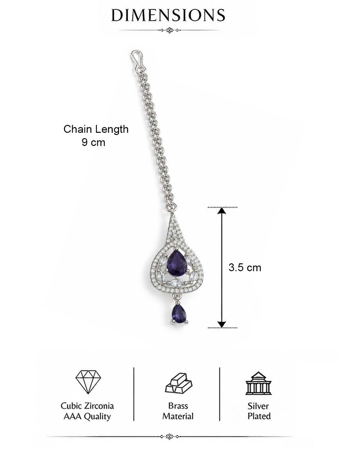 Silver Plated Purple AD Maang Tikka for Women