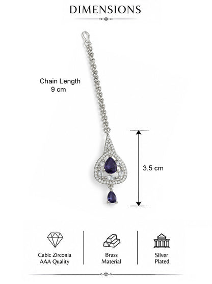Silver Plated Purple AD Maang Tikka for Women