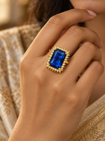 South Indian Gold Plated Blue AD Finger Ring for Women