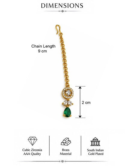 South Indian Gold Plated Green AD Maang Tikka for Women