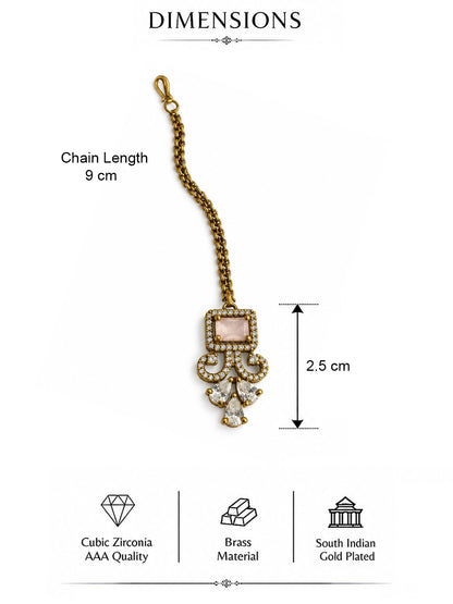 Antique Gold Plated Pink Maang Tikka for Women