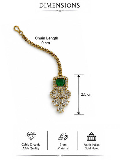 Antique Gold Plated Green Maang Tikka for Women