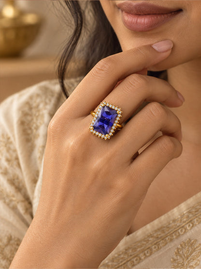 South Indian Gold Plated Purple AD Finger Ring for Women