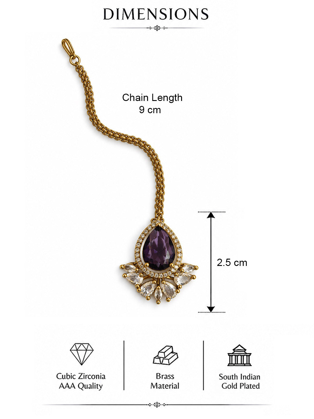 Antique Gold Plated Purple Maang Tikka for Women