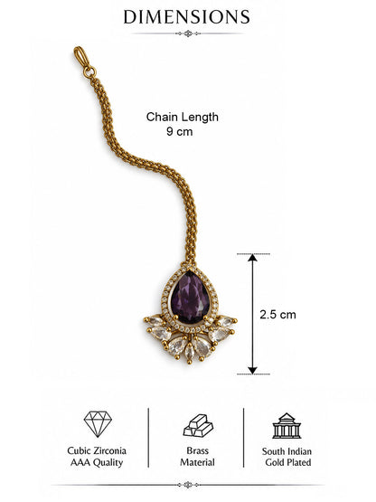 Antique Gold Plated Purple Maang Tikka for Women