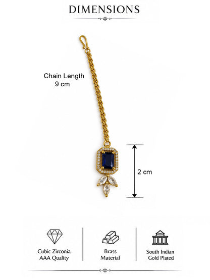 South Indian Gold Plated Blue AD Maang Tikka for Women