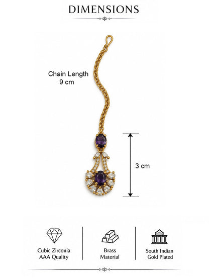 South Indian Gold Plated Purple AD Maang Tikka for Women