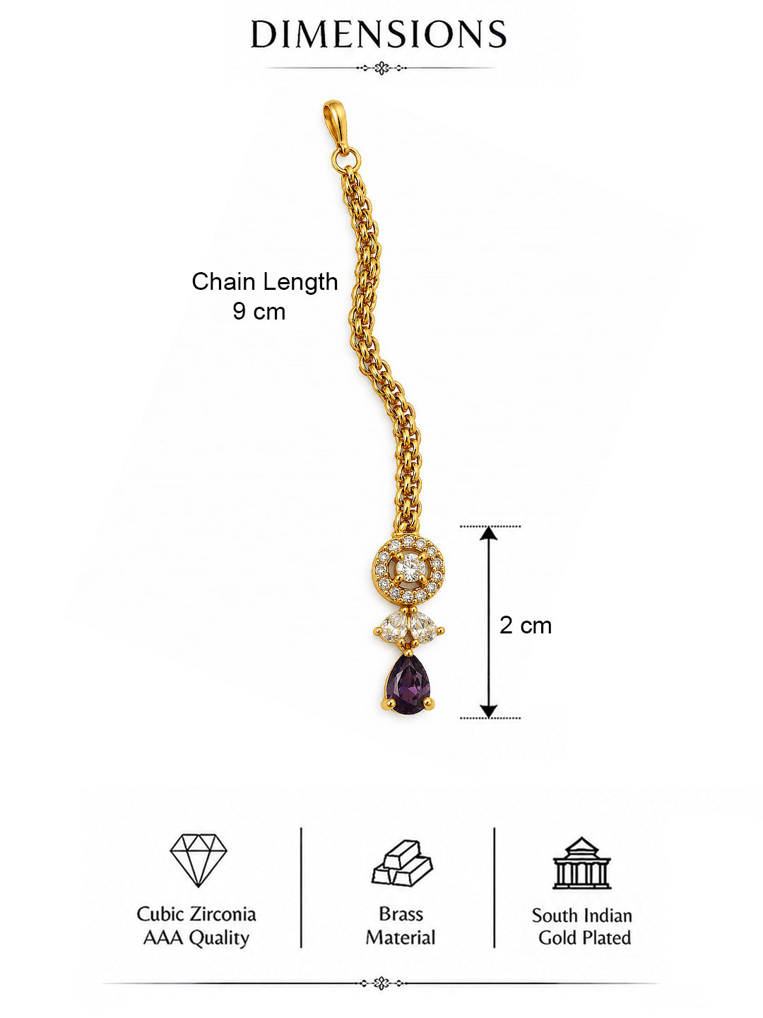 South Indian Gold Plated Purple AD Maang Tikka for Women