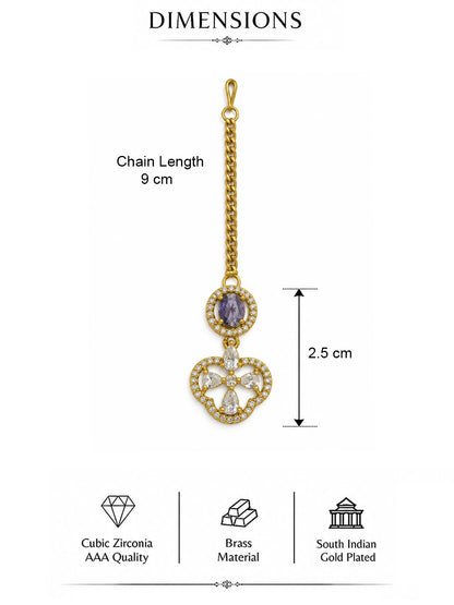 South Indian Gold Plated Purple AD Maang Tikka for Women