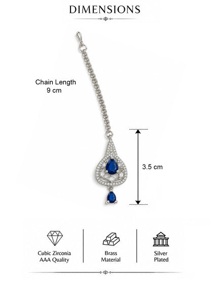 Silver Plated Blue AD Maang Tikka for Women