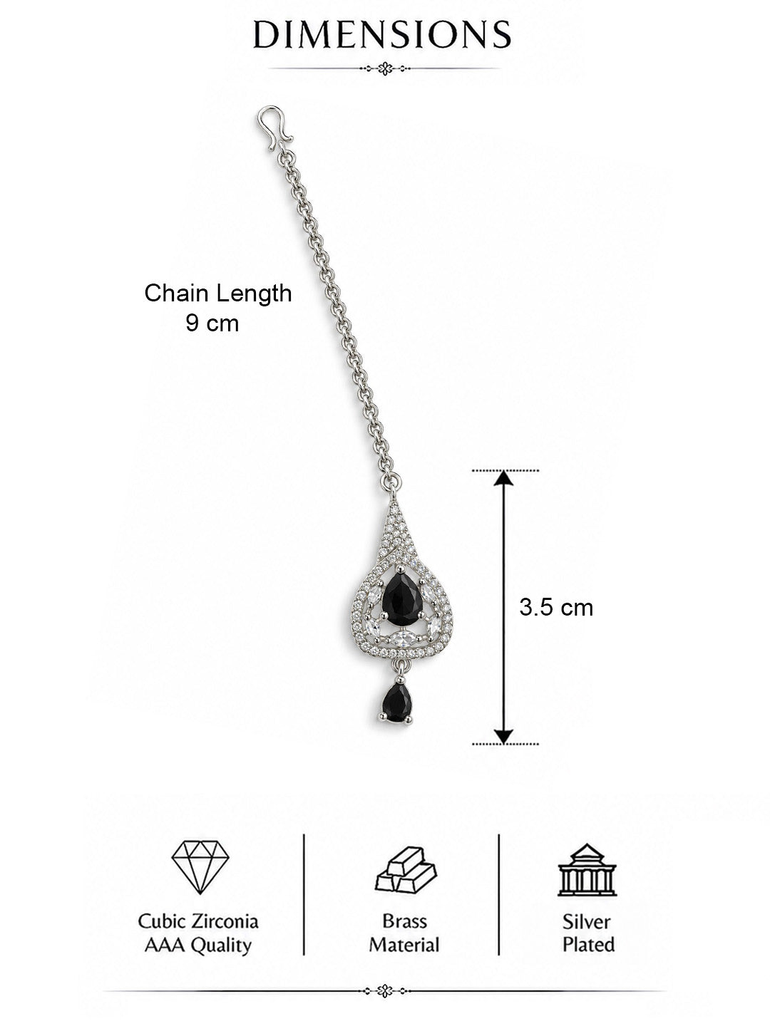 Silver Plated Black AD Maang Tikka for Women
