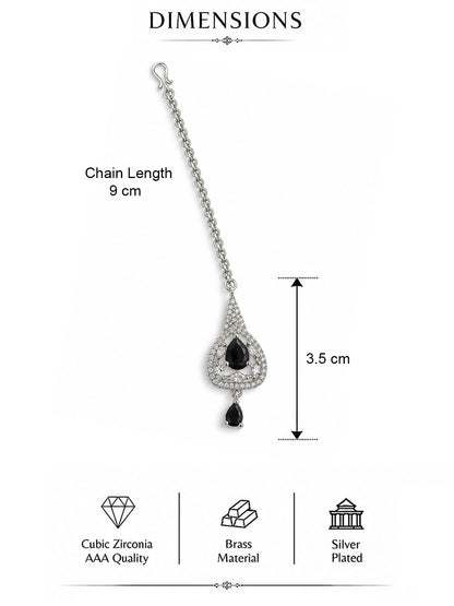 Silver Plated Black AD Maang Tikka for Women