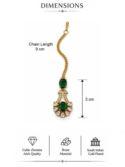 South Indian Gold Plated Green AD Maang Tikka for Women