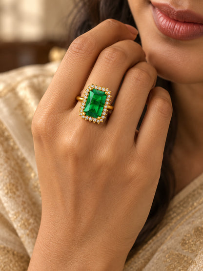 South Indian Gold Plated Green AD Finger Ring for Women