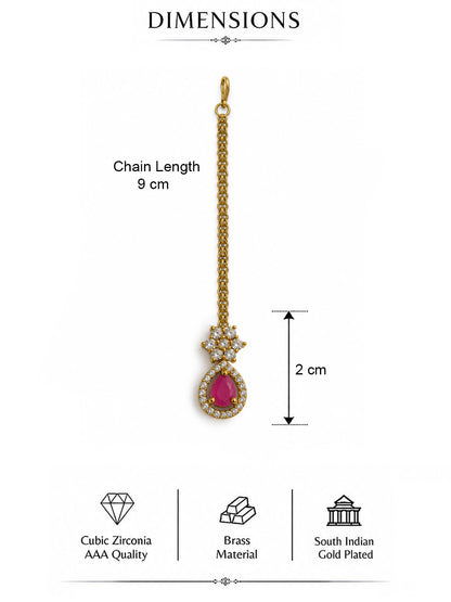 South Indian Gold Plated Ruby AD Maang Tikka for Women
